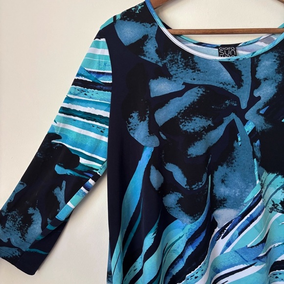 Clara Sunwoo Asymmetrical Tunic Top Large Blue Abstract Print - Picture 2 of 7